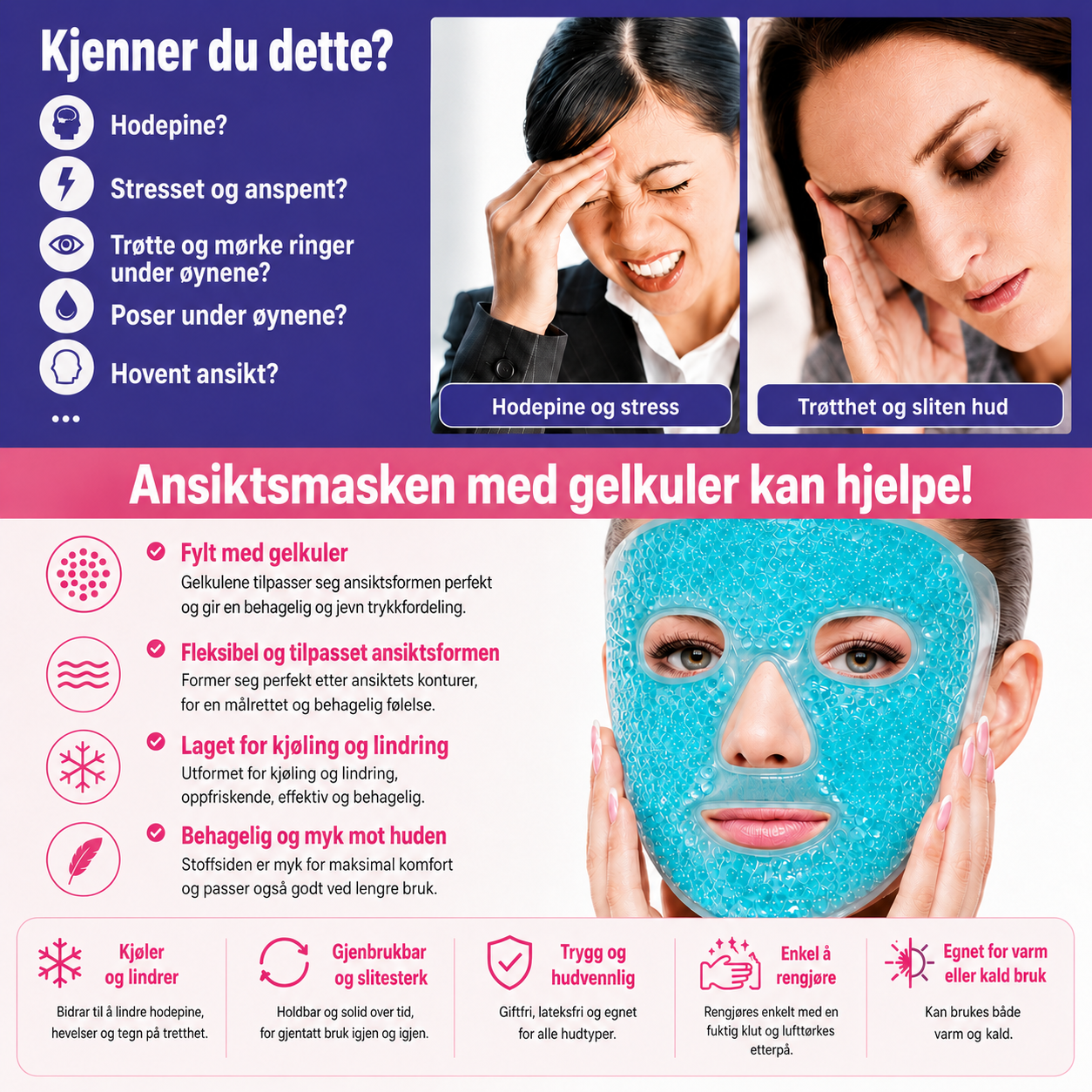 Gelmaske for ansikt – Varm og kald bruk